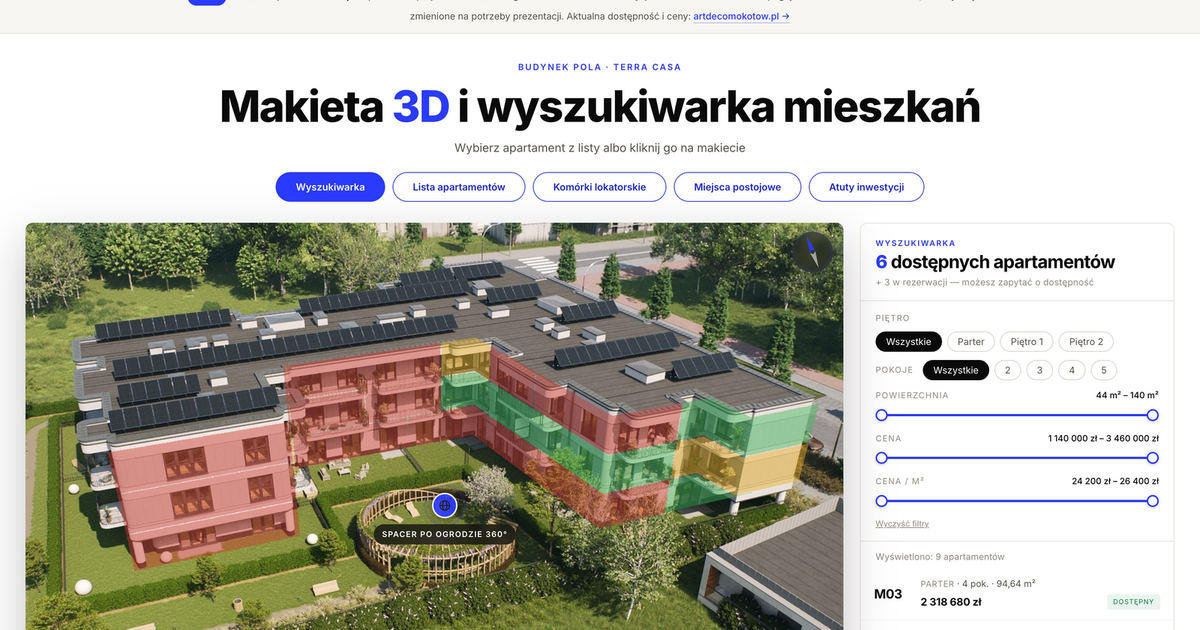 Makieta 3D, która sprzedaje mieszkania zgodnie z ustawą o jawności cen